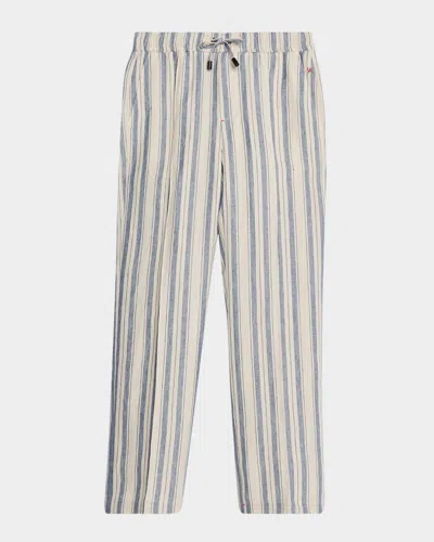 Isaia Men's Linen Multi-stripe Pull-on Pants In Gray
