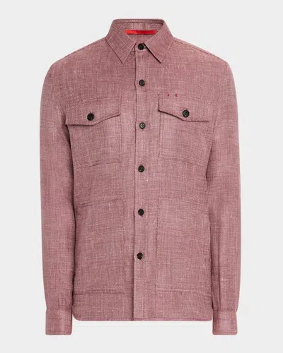 Isaia Men's Melange Textured Overshirt In Red