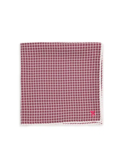 Isaia Men's Mini Houndstooth Silk Pocket Sqaure In Red