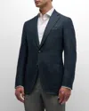 Isaia Men's Olive Mix Wool Blazer Jacket In Dark Green