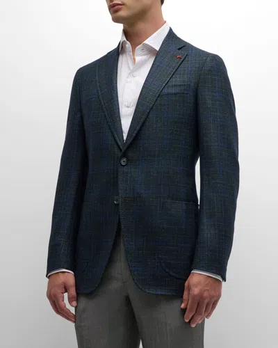 Isaia Men's Olive Mix Wool Blazer Jacket In Dark Green