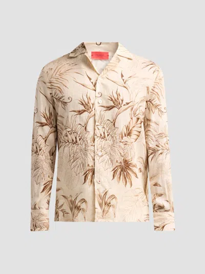 Isaia Men's Palm-print Linen Camp Shirt In Multi