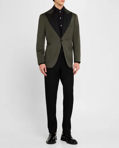 Isaia Men's Peak Wool Dinner Jacket In Open Green