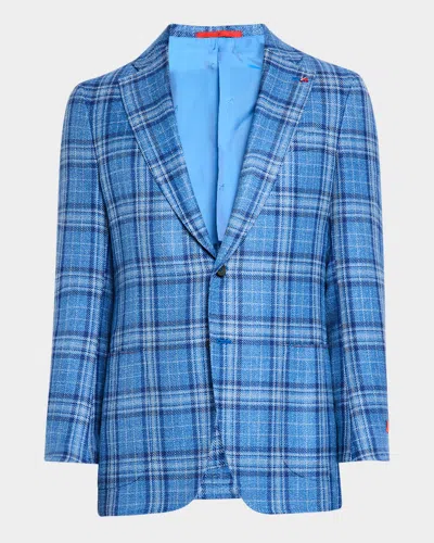 Isaia Men's Plaid Sport Coat In Bright Blu
