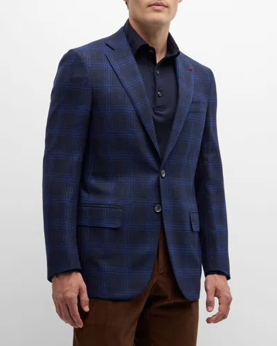 Isaia Men's Plaid Wool Sport Coat In Bright Blu