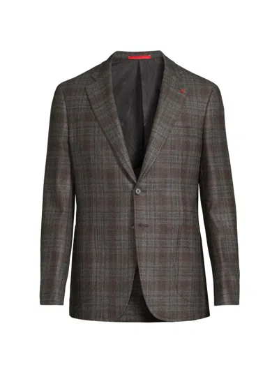 Isaia Men's Plaid Wool-blend Jacket In Gray