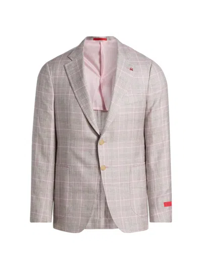 Isaia Men's Plaid Wool-silk-linen Sport Coat In Pink