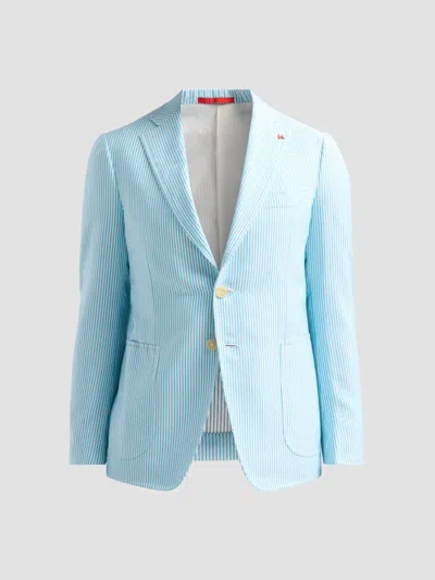 Isaia Men's Seersucker Cotton-silk Jacket In Open White