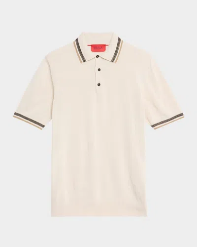 Isaia Men's Silk And Linen Tipped Polo Sweater In White