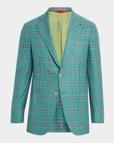 Isaia Men's Silk-cashmere Plaid Sport Coat In Green