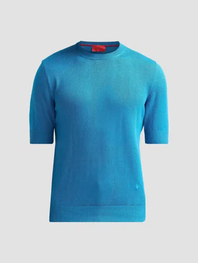Isaia Men's Silk-linen Knit Short-sleeve Crewneck Shirt In Blue