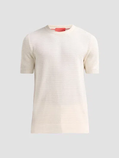 Isaia Men's Silk-linen Rib-knit Short-sleeve Sweater In Multi