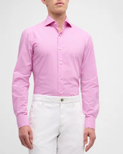 Isaia Men's Small Check Sport Shirt In Medium Pink