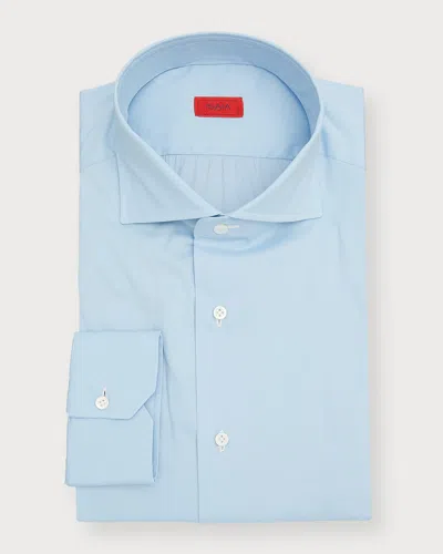 Isaia Men's Solid Long-sleeve Cotton Dress Shirt In Blue