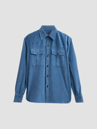 Isaia Men's Stretch-cotton Corduroy Shirt In Blue