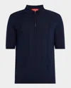 Isaia Men's Stripe Knit Short-sleeve Polo Sweater In Navy