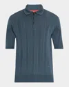 Isaia Men's Stripe Knit Short-sleeve Polo Sweater In Pastel Blu