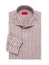 Isaia Men's Striped Cotton & Linen-blend Shirt In Brown Stripe