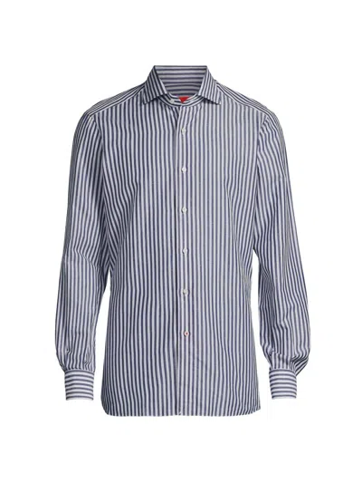 Isaia Men's Striped Cotton-linen Button-up Shirt In Multi