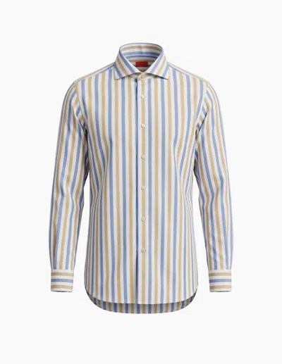Isaia Men's Striped Dress Shirt In Blue And Tan In Multi