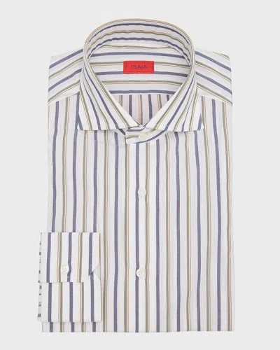 Isaia Men's Striped Dress Shirt In White Blue