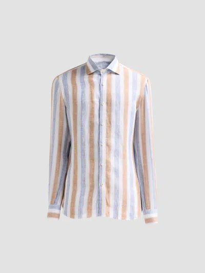 Isaia Men's Striped Linen Button-front Shirt In Multi