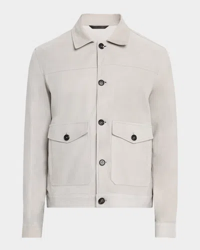 Isaia Men's Suede Button-front Blouson In Light Grey