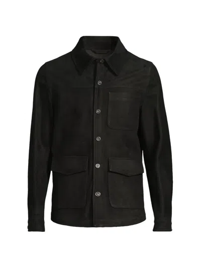 Isaia Men's Suede Button-front Overshirt In Black