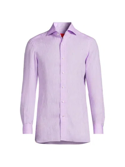 Isaia Men's Superlino Linen Button-up Shirt In Purple