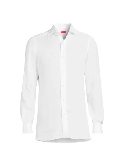 Isaia Men's Superlino Linen Button-up Shirt In White