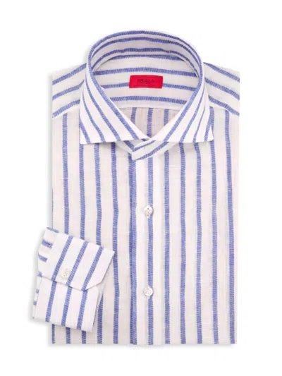 Isaia Men's Superlino Stripe Linen Shirt In Blue Stripe