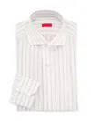 Isaia Men's Superlino Stripe Linen Shirt In Grey Stripe