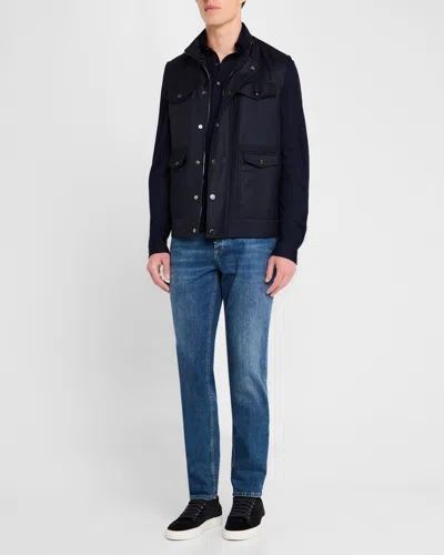 Isaia Men's Technical Wool Full-zip Vest In Dark Blue