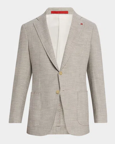Isaia Men's Textured Wool-blend Blazer In Gray