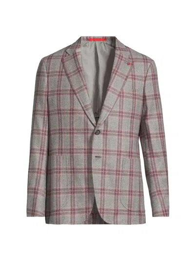 Isaia Men's Windowpane Wool-cashmere Jacket In Gray