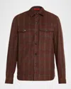 Isaia Men's Wool And Cashmere Windowpane Check Overshirt In Brown