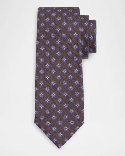 Isaia Men's Wool And Silk Printed Square Tie In Brown