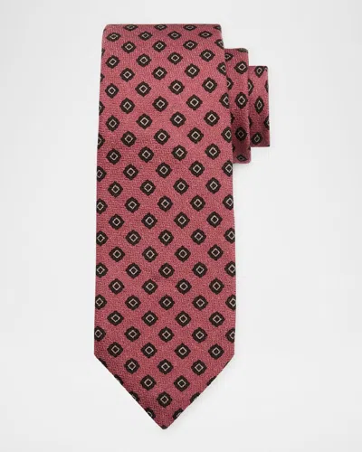 Isaia Men's Wool And Silk Printed Square Tie In Red
