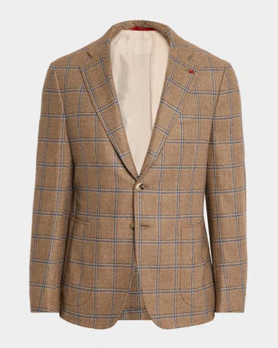 Isaia Men's Wool And Silk Windowpane Single-breasted Sport Coat In Brown