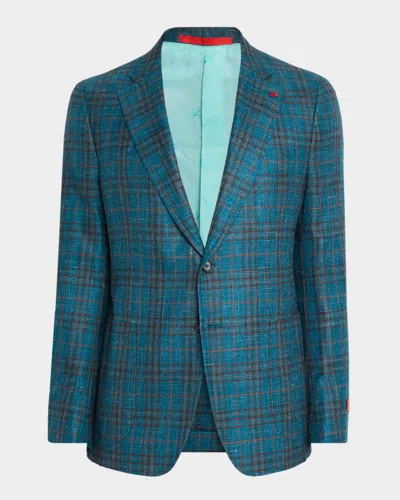Isaia Men's Wool, Cashmere, Silk, And Linen Plaid Sport Coat In Blue