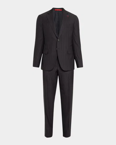 Isaia Men's Wool Pinstripe Slim Two-piece Suit In Black
