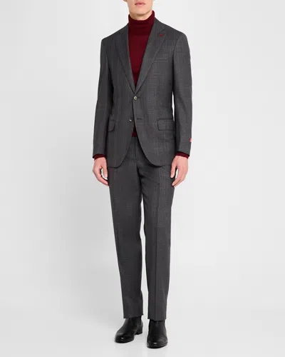 Isaia Men's Wool Plaid Suit In Dark Grey