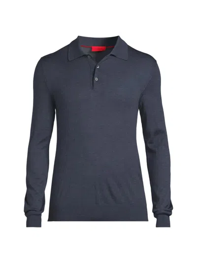 Isaia Men's Wool Polo Sweater In Blue