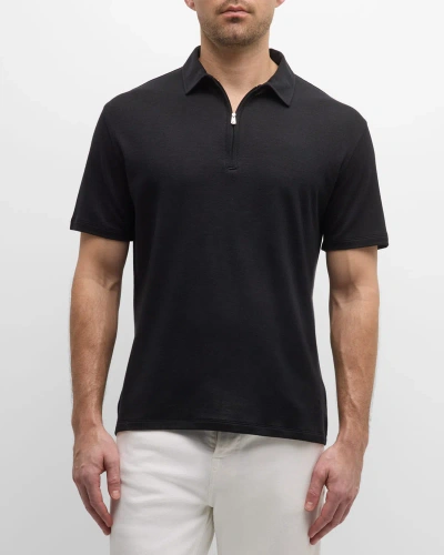 Isaia Men's Wool Quarter-zip Polo Shirt In Black