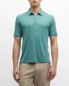 Isaia Men's Wool Quarter-zip Polo Shirt In Open Green