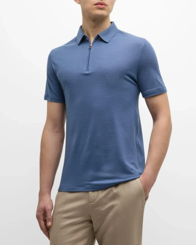 Isaia Men's Wool Quarter-zip Polo Shirt In Pastel Blue