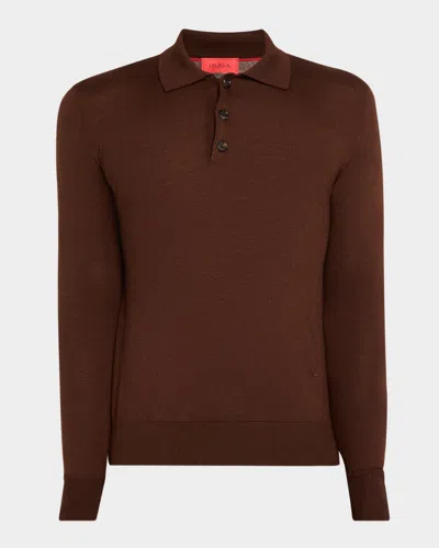 Isaia Men's Wool-silk Blend Polo Sweater In Brown