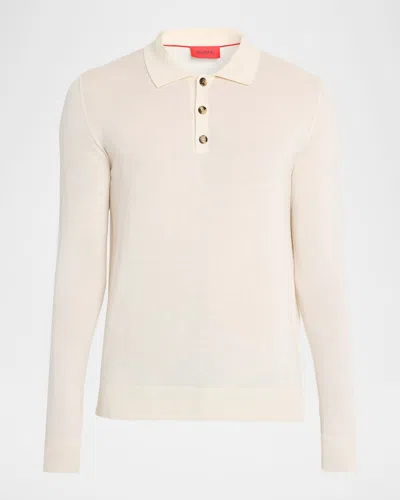 Isaia Men's Wool-silk Blend Polo Sweater In White