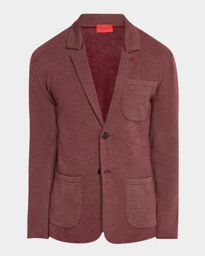 Isaia Men's Wool Single-breasted Sweater Blazer In Dark Red