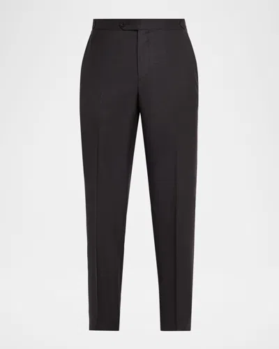 Isaia Men's Wool Twill Side-tab Trousers In Black